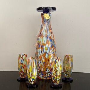 Multicolor Glass Art Vase and Tumbler Set
